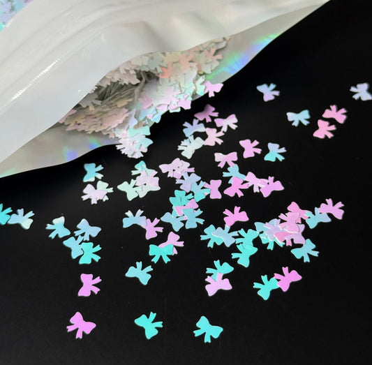 White Cotton Candy Bow 5mm Shaped Glitter