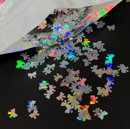 Bow Silver Holo 5mm Shaped Glitter