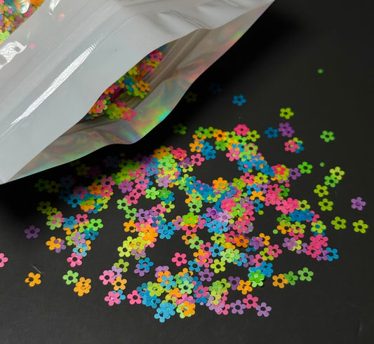 Neon Flowers Shaped Glitter