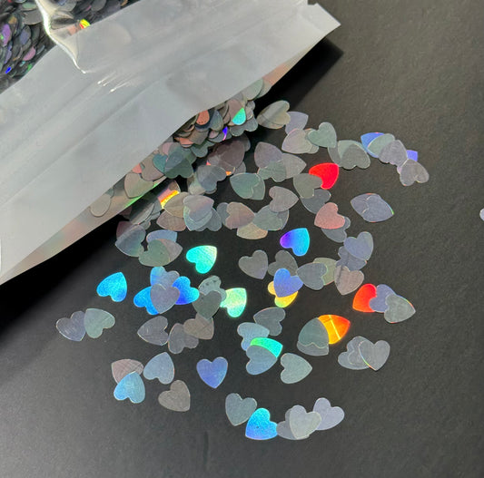 Silver Hearts Holo Shaped Glitter 6MM