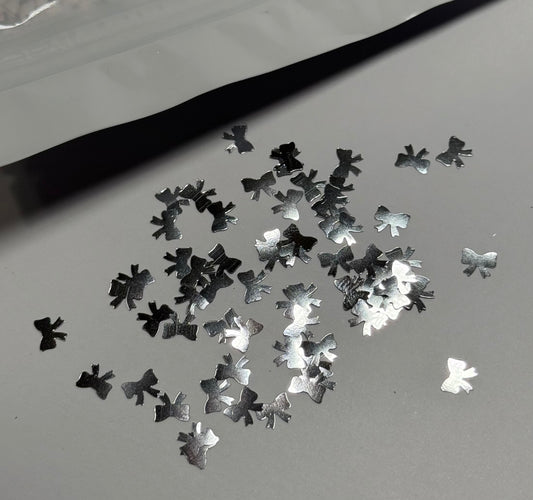 Flat Silver Bows 5mm Shaped Glitter