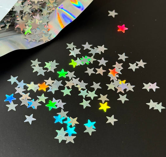 Silver Stars Holo Shaped Glitter 5MM