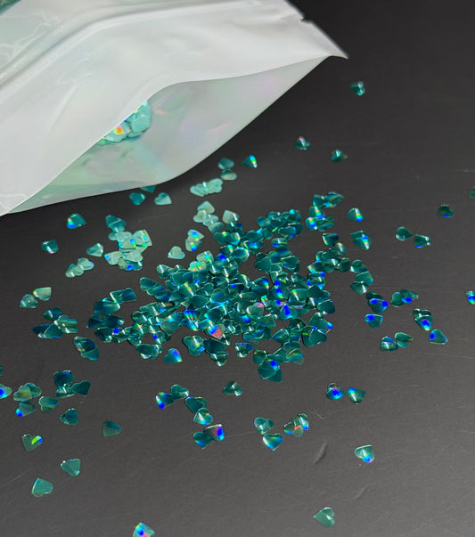 High Shine Teal Hearts 3mm Shaped Glitter